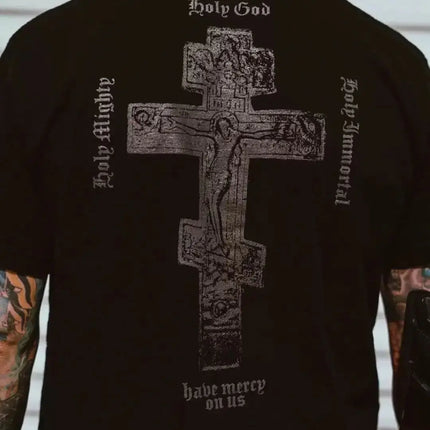Military Style Personalized Wear Outdoor Casual Sports Top Back Cross Print Tactical Short-sleeved Cotton T-shirt Unisex