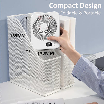 Portable Desk Fan USB Rechargeable Fan 180° Tilt Folding Ceiling Fan 5 Speeds Ultra Quiet Personal Fan With Power Display