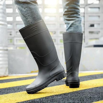 Men's High-Top Rain Boots, Black, Non-Slip, Waterproof, Wear-Resistant, Outdoor Boating, Fishing, Long-Tube Water Shoes, Farm Work Rain Boots