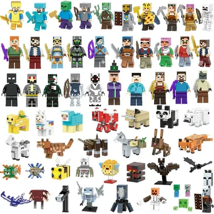8pcs/lot Minecrafte Creeper Small Building Blocks EnderDragon DIY Steve Cube Skeleton Horse Figures Mini Building Block For Kids