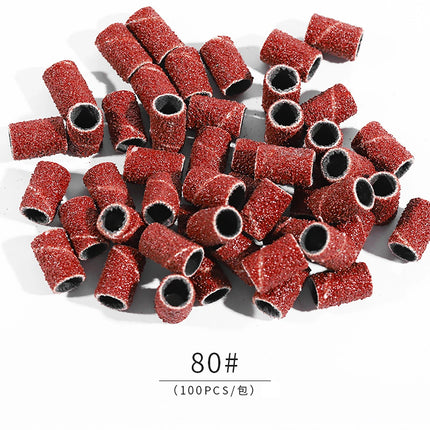 100/50pc Sanding Cap Bands For Electric Manicure Machine 180/120/80 Grit Nail Drill Grinding Bit Files Pedicure Tool Set