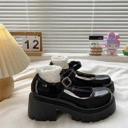 Platform Shoes for Women Mary Jane Shoes Concise Lolita Black Heeled Shoes Student College Sweet Medium Heel Women Single Shoe
