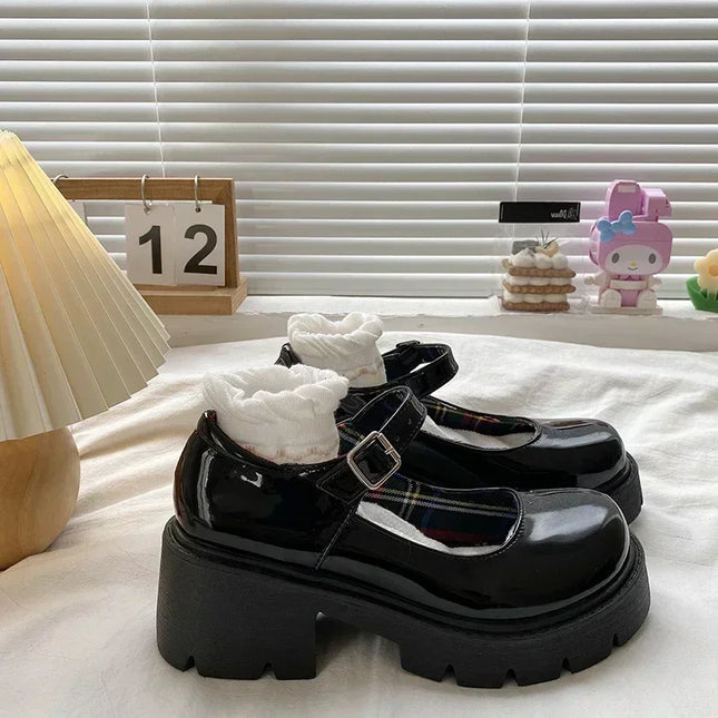 Platform Shoes for Women Mary Jane Shoes Concise Lolita Black Heeled Shoes Student College Sweet Medium Heel Women Single Shoe