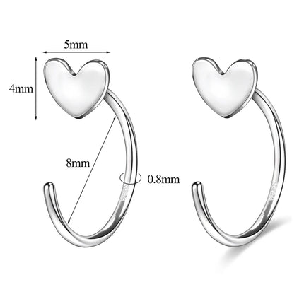 ZEMO 20G 2PCS 999 Sliver Hoop Earring Gold Plated Heart Round Ear Hoop Zircon Opening Huggies Piercings Girls Cute Circle Rings