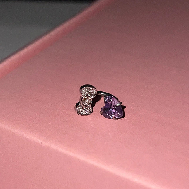Cute Bowknot Love Heart 316L Stainless Steel Annular Ear Bone Nail Fashion Delicate Zircon Earring for - product image 7