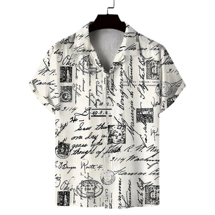 New Men's Summer Shirt Retro Style Old Newspaper Printed Shirt Casual Comfortable Versatile Breathable Top