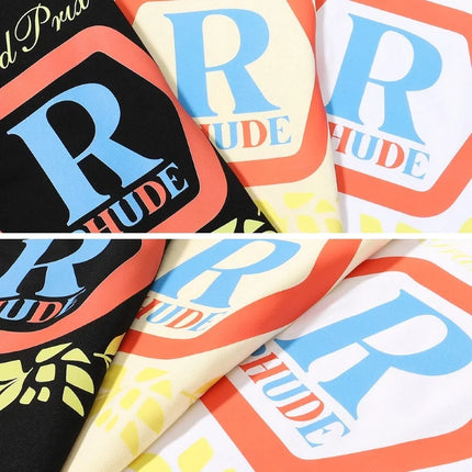 Black Vintage RHUDE Racing Laurel Wreath T-shirt R Logo Grand Prix Crew Neck Cotton RHUDE Casual Streetwear Short Sleeve Top Tee