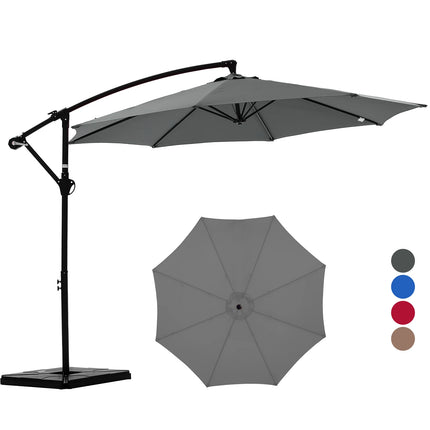 JHK 9.8FT Outdoor Offset Patio Umbrella with Base Hanging Cantilever with Easy Tilt Adjustment UV Protection 8 Sturdy Ribs