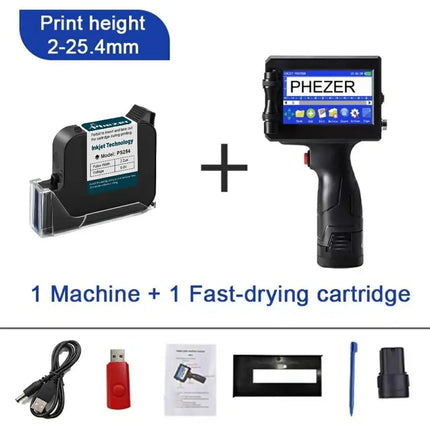 Phezer 12.7/25.4mm Handheld Inkjet Printer QR Code Barcode Batch Code Date Number Logo Expiry Portable Label Printer