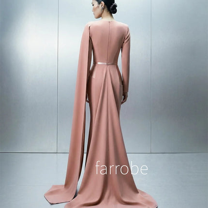 Customized Fashion Jersey Pleat Mermaid O-Neck Long Bespoke Occasion Evening Dresses Simple Chinese Style