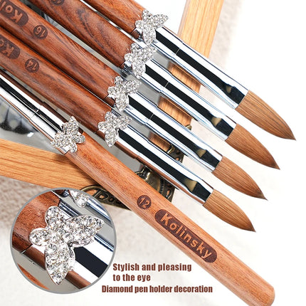 100% Pure Kolinsky Acrylic Brush UV Gel Carving Nail Brush Sandalwool Handle Zircon Butterfly Manicuring Nail Tool Size 2#-20#