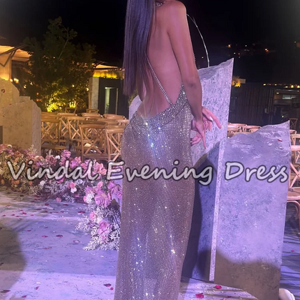Vindal Sexy Sleeveless Backless Long Evening Dress High Slit Women's Celebrity Party Club Black Girl's Birthday Dress Customized