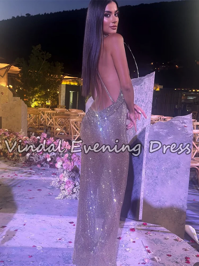 Vindal sexy ärmelloses, rückenfreies langes Abendkleid mit hohem Schlitz für Frauen, Promi-Party, Club, schwarzes Mädchen-Geburtstagskleid, maßgeschneidert