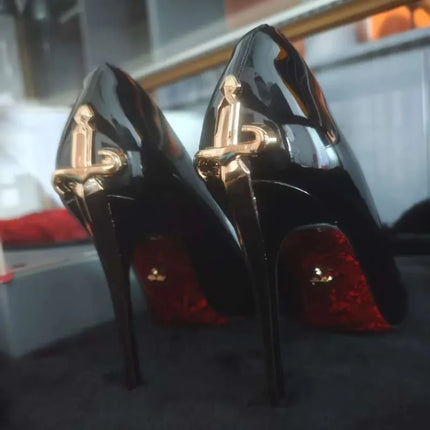 Women's Pumps Fashion Womens High Heels High Quality Metal Scepter Stiletto Pointed Leather Women Shoes New Premium Single Shoes