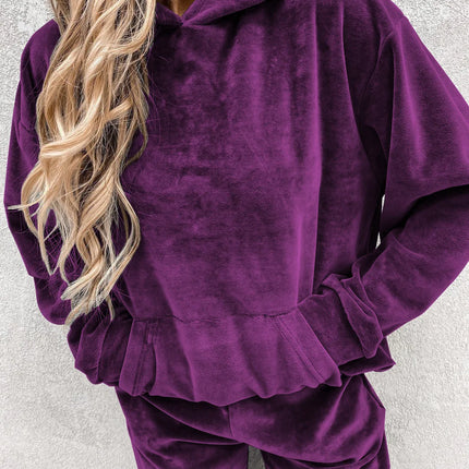 Autumn Winter Velvet Tracksuit Set Elegant Soft Pocket Pullover Top Female Loose Sweatsuit Pants Suit Two Piece Set Outfits 2025