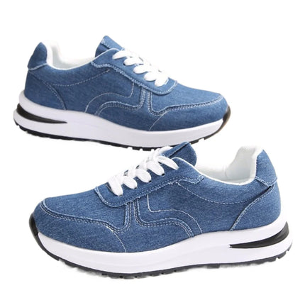 Blue Denim Platform Sneakers Women Fashion Thick Sole Lace Up Sports Shoes Woman Plus Size 43 Comfortable Casual Female Sneakers