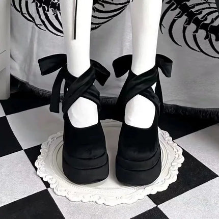 Designer Platform Women Mary Jane Shoes Ladies Fashion Cross-tied Thick High Heels Women's Elegant Dress Pumps Chunky Shoes