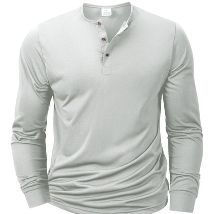 New Men's Henley T-shirts Long Sleeve Basic Casual Band Collar T Shirts Comfortable Soft Pullover Tops Male Tee