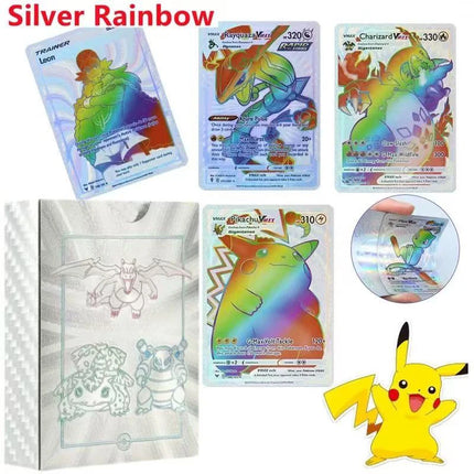 55Pcs Pokemon Cards Gold Foil Golden Letters English Version Rainbow Vmax EX GX Black Silver Card Pikachu Batt Series Gifts