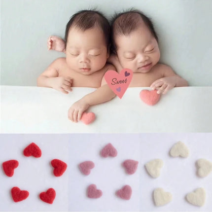 5pcs/pack Soft Wool Felt Heart Newborn Photography Props Adorable Solid Color Handmade DIY Studio Baby Photo Shoot Accessories