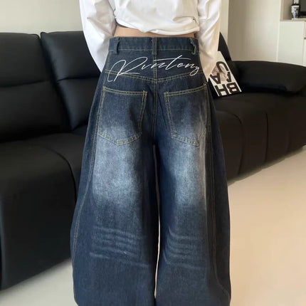Casual Womens Y2K Loose Baggy Jeans Blue Washed High Street Vintage Cargo Pants Wide Leg Oversized Trousers Y2K Pants