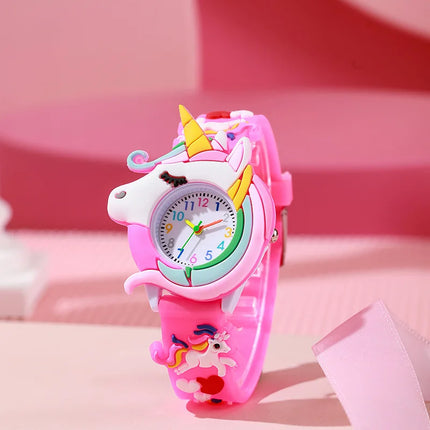 New 3D Cartoon Unicorn Children Watches For Girls Cute Pink Blue Kids Boys Watch School Student Gifts Quartz Clock