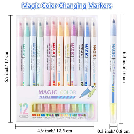 12pcs Double Ended Color Changing Highlighter Pens, Magic Markers for Journaling, DIY Crafts, School Office Drawing Supplies