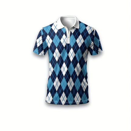 The 2026 Summer New men's short-sleeved POLO Shirt Features A Casual Fashionable And Comfortable 3D Checkered Pattern Print