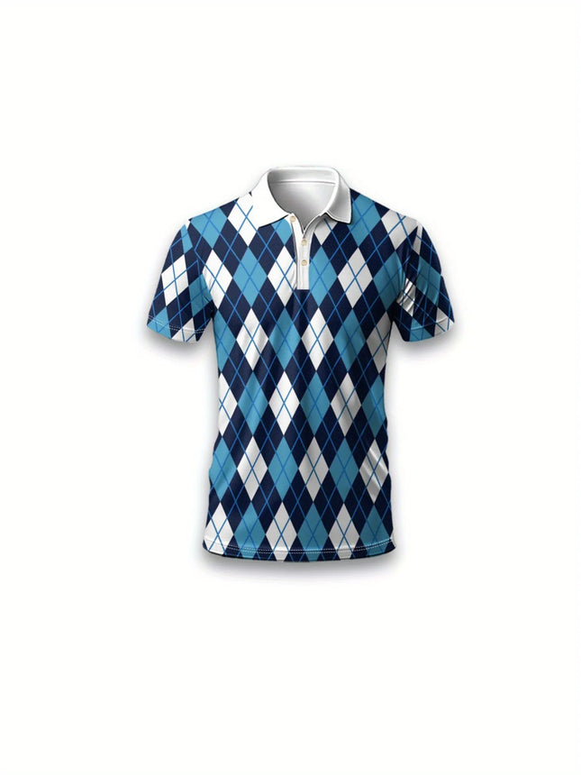The 2026 Summer New men's short-sleeved POLO Shirt Features A Casual Fashionable And Comfortable 3D Checkered Pattern Print