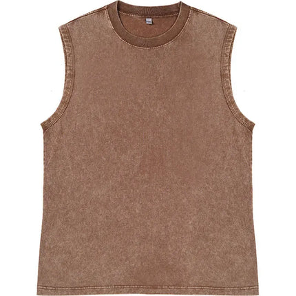 2025 New Summer Men's Washed Cotton Tank Tops Muscle Gym Sleeveless Workout T Shirts Running Beach Loose Cutoff Tees