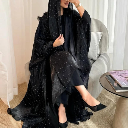 Muslim Dress Women Abaya with Scarf Diamond 2 Piece Set Party Headscarf  Arab Long Robe Morocco Dubai Kaftan Vestidos Jalabiya