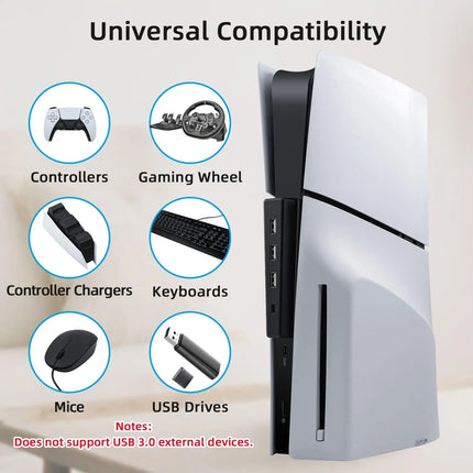 4 Ports USB Hub for PS5 Slim Disc USB High-Speed Expansion Hub Charger USB Extender Compatible with PS5 Slim Console