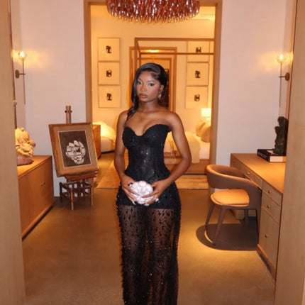 Aso Ebi Style Luxury Black Stones Evening Dresses Illusion Prom Gowns Elegant Evening Dress Wedding Party Mermaid Customized