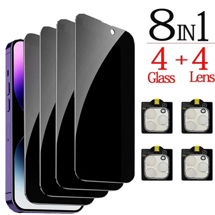 1~4PCS Anti-Spy Glass For iPhone 18 17 16 15 14 13 Pro Max Privacy Screen Protector & Camera Film For iPhone 15 12 11 Pr