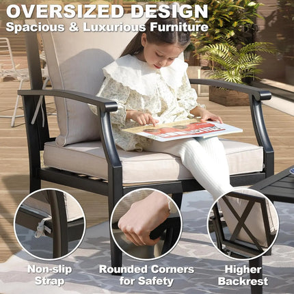 4-Piece Patio Furniture Set, Wider Outdoor Metal Seating Sofa with High Back & Loveseat, Coffee Table, All Weather, Customized