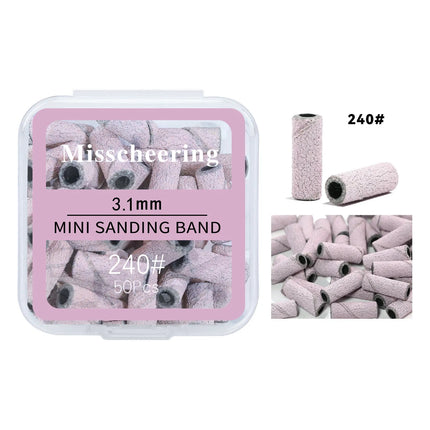 50Pc 3.1mm Mini Nail Sanding Bands 120# 80# 240# Cuticle Polishing Sand Ring Stainless Steel Nail Drill Bit Gel Remove Tools Set