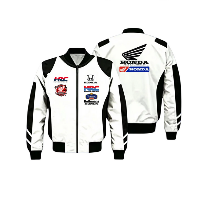HRC HONDA Motorrad Rennjacke für Herren und Damen Stehkragen Durchgehender Reißverschluss Winddichte Motorradfahrer Freizeit Sportjacke