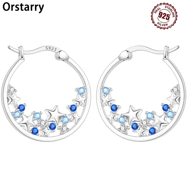 Orstarry 925 Sterling Silver Blue Zircon Starry Sky Earring Original Jewelry Hoop Earrings Women Jewelry - product image 2