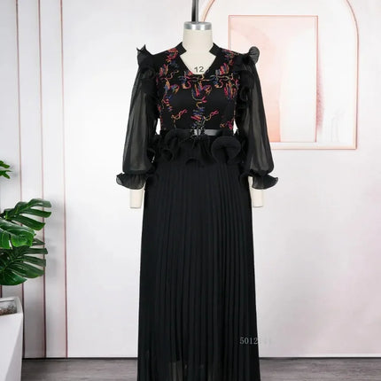2026 Spring Chiffon Long Dresses Elegant Women Wedding Birthday Party Gown Pleated Maxi Dress African Clothes Dubai Abaya Kaftan