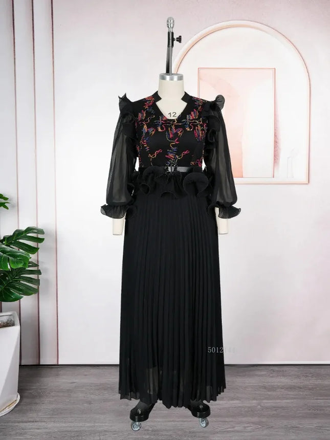 2026 Frühling Chiffon Lange Kleider Elegante Damen Hochzeits Geburtstagsparty Ballkleid Plissiertes Maxikleid Afrikanische Kleidung Dubai Abaya Kaftan