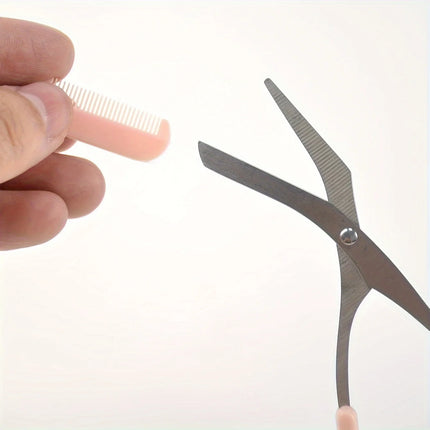 Pink Eyebrow Trimming Scissors With Built-in Comb - Stainless Steel, Precise Grooming Tool, Creating Perfect - product image
