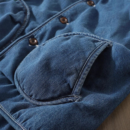 2025 Man Denim Jacket Autumn Winter Fashion V-neck Long Sleeve Male Cargo Coat Single-breasted Pocket Versatile Men Outerwear