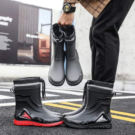 2026 Men's new short tube water boots, waterproof shoes, anti slip thick soled rain boots, outdoor work rain boots