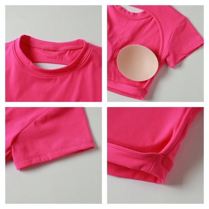 Hearuisavy Summer Sports Shirts Workout Tops Fitness Activewear Quick-Dry Yoga Clothes Sport Crop Tops Backless Gym Top Women