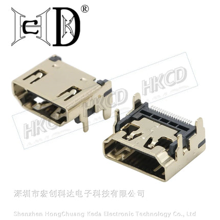 2PCS HDMI-Compatible Female Jack/Socket Connector 19PIN 19P Right Angle SMT SMD 90 Degree Gold-Plated HD 19 PIN