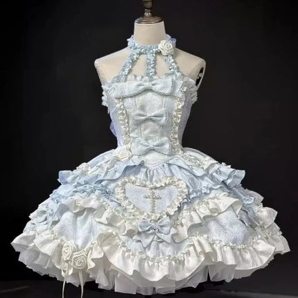 Japanese Sweet Lolita Kawaii  Fluffy Dress Women JK Lovely Ballet Princess Cake Dresses Harajuku Lace Bow Patchwork Cute Outfit