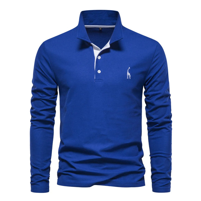 AIOPESON Hirsch Stickerei Herren Polohemden Einfarbig Langarm Poloshirts für Herren Neue Frühling Gesellschaftsgeschäft Polos Herren