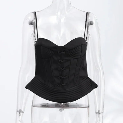 Sexy Fishbone Spaghetti Strap Corset Women's Slim Waist-cinching Backless Lace-up Tank Tops 2026 Summer New Female Pleated Top