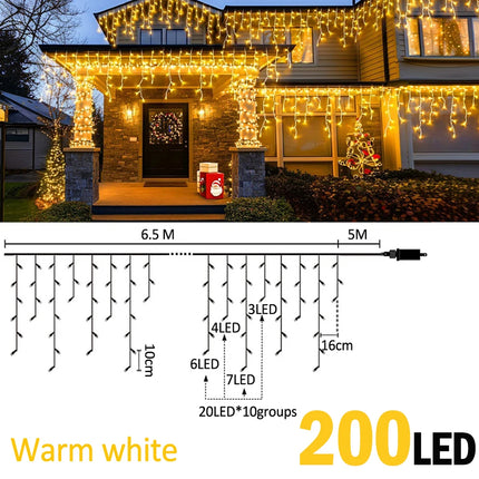 6.5200LED/20M480LED Icicle String Lights Christmas 40Drops 8 Modes, Plug in Curtain Waterproof for Holiday Wedding Party Garden