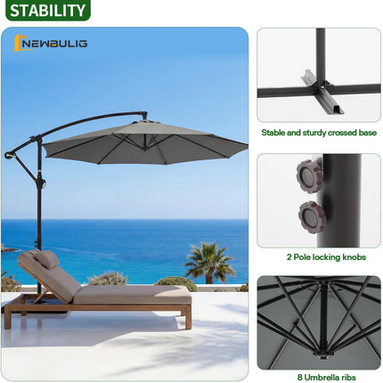 JHK 9.8FT Outdoor Offset Patio Umbrella with Base Hanging Cantilever with Easy Tilt Adjustment UV Protection 8 Sturdy Ribs